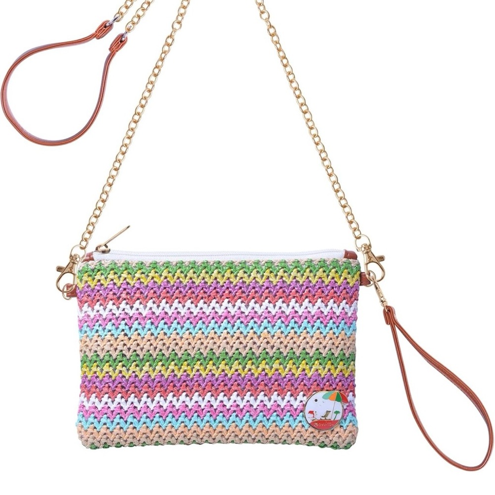 Colorful Woven Rattan Clutch Wristlet shoulder Crossbody Bag handbag